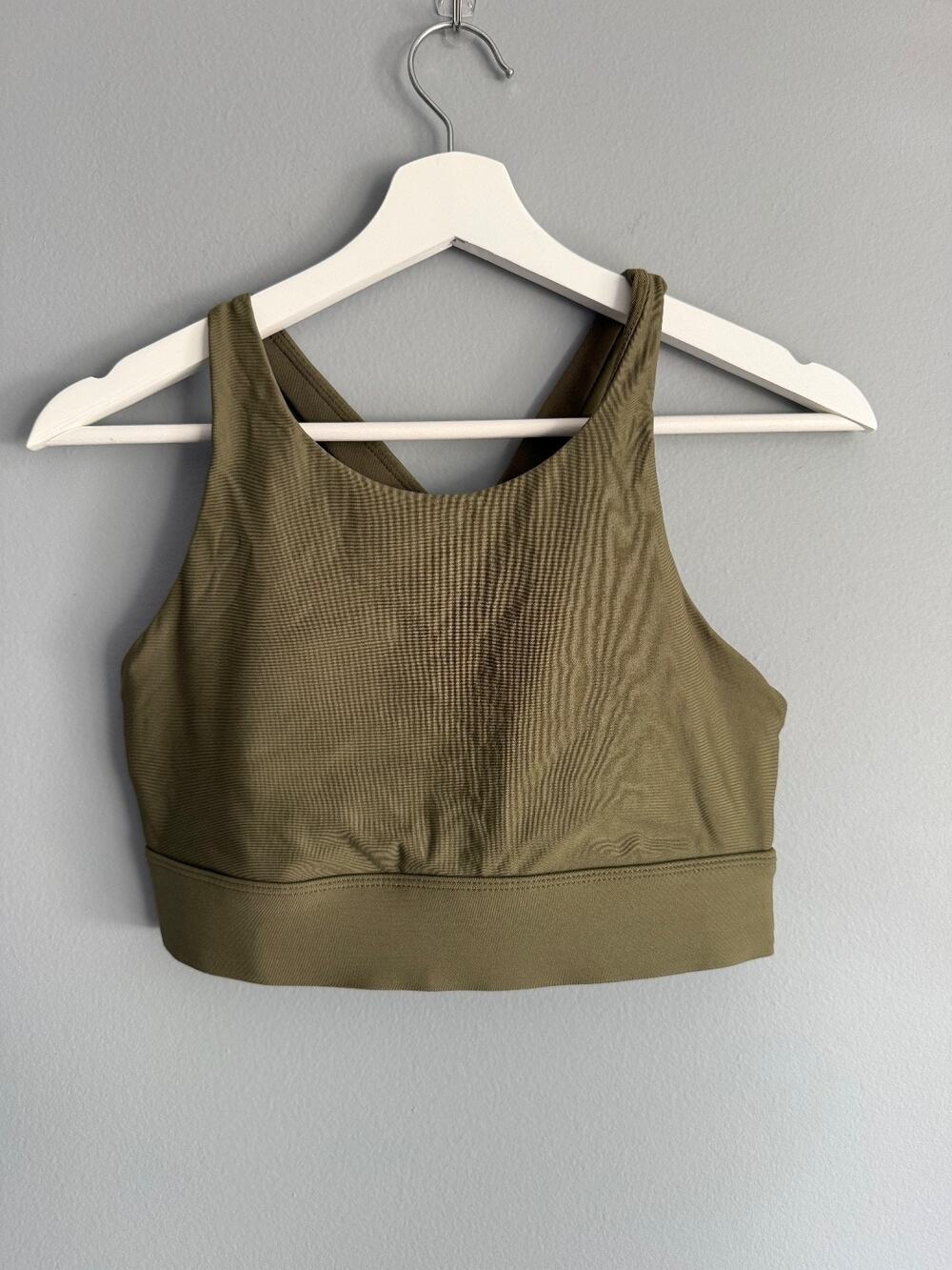 Fabletics Women Sports Bra No Tag S/M Olive Green Crossback Cutout Pilates Yoga